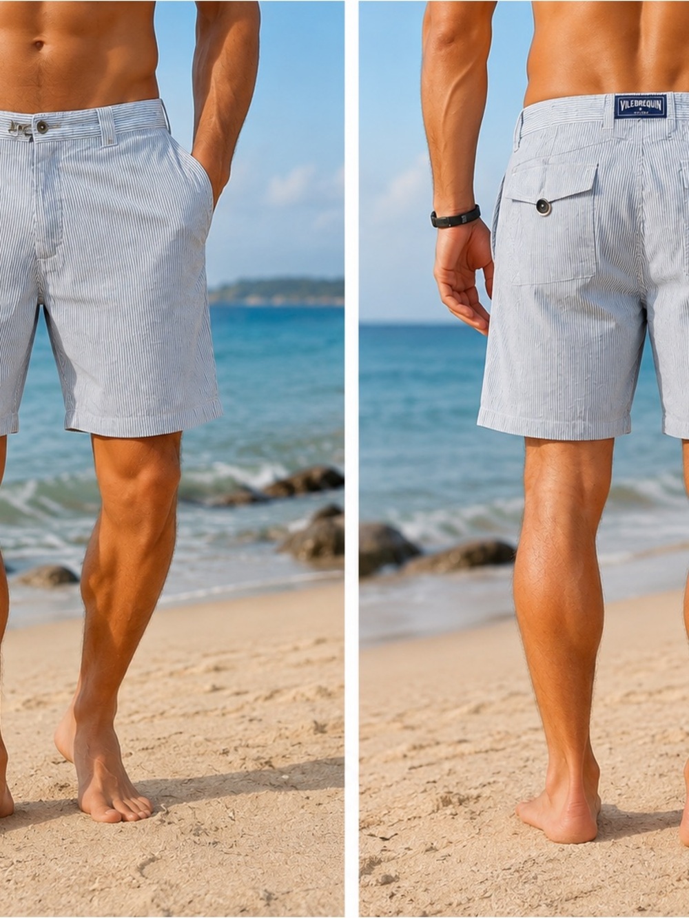 Vilebrequin Seersucker Shorts Men’s XXL Blue White Striped Luxury Beach Summer